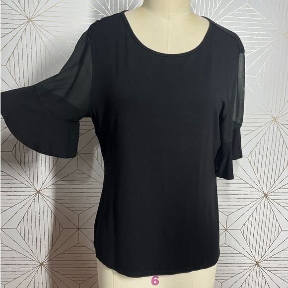 Vince Camuto women's black blouse with sheer bell-shaped sleeves Size Medium $49 - Picture 1 of 10